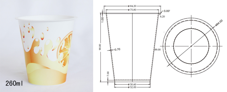 Specifications of 260ml (200g drinking cup) container