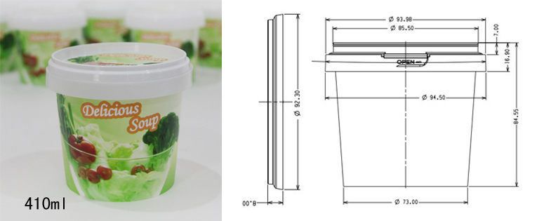 Specifications of 410ml soup container