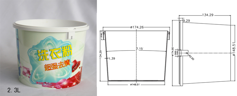 Specifications of 2.3L container